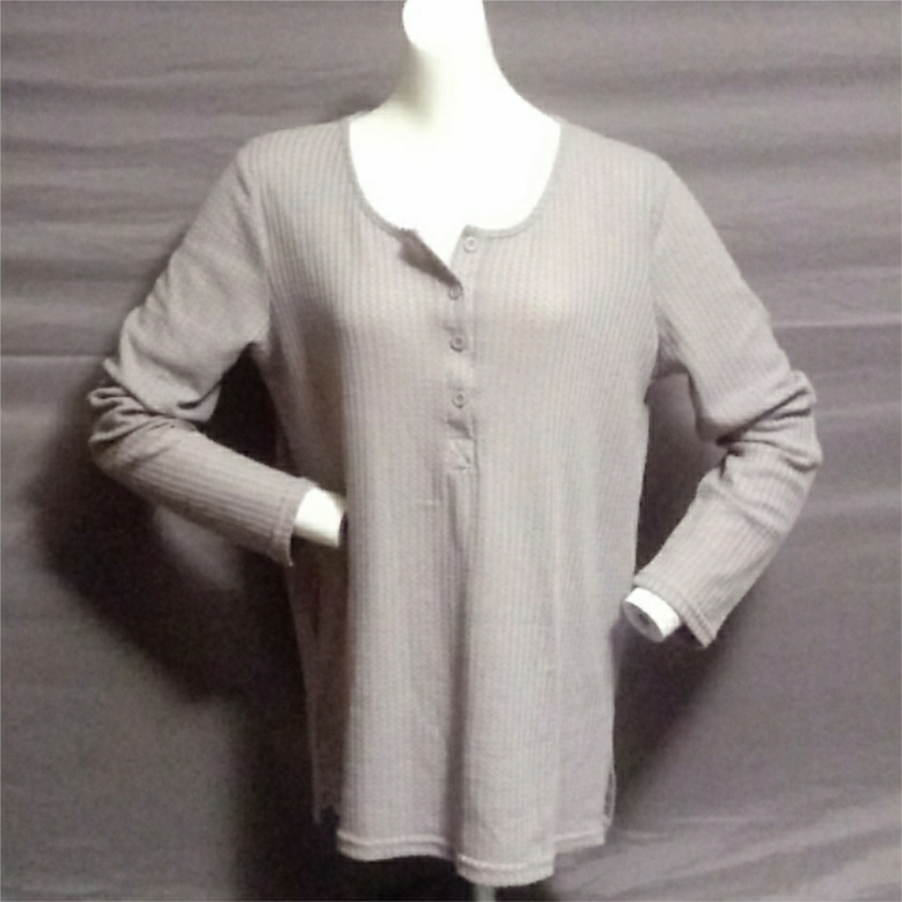Gray Waffle Knit Long Sleeve Top